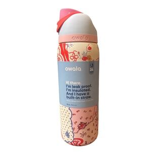Owala FreeSip 32oz Stainless Steel Water Bottle Hankie Floral Patchwork Pink Red